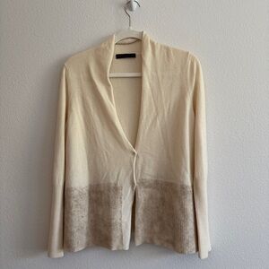 Fabiana Filippi 100% Cashmere Cream and Tan Open Cardigan